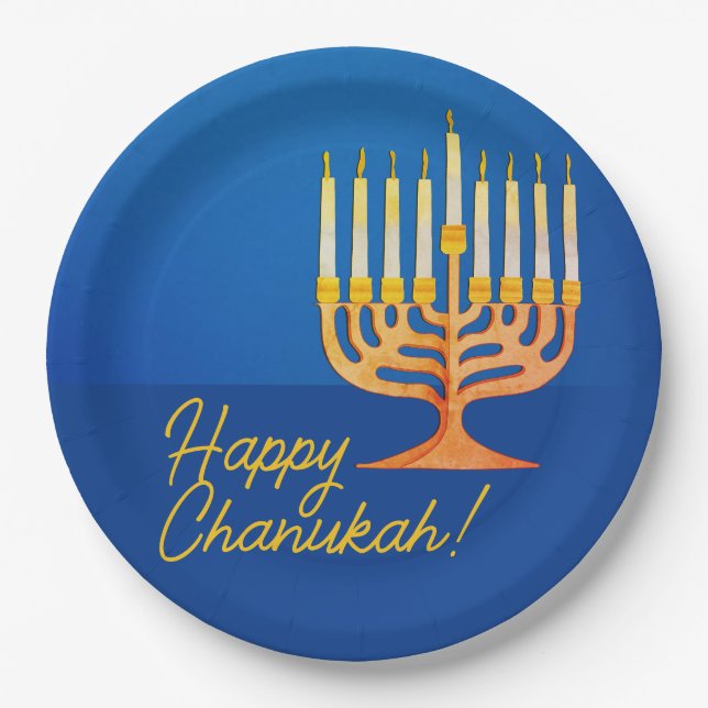 Happy Chanukah! Menorah Paper Plates (Front)