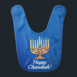 Happy Chanukah! Menorah Personalized  Baby Bib<br><div class="desc">Happy Chanukah! Menorah Personalized baby bib

Edit text to personalize</div>