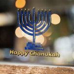 Happy Chanukah Menorah Window Cling<br><div class="desc">Happy Chanukah text in gold with a blue menorah.</div>