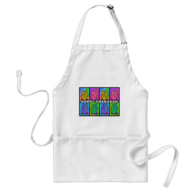 Happy Chanukah Neon Dreidle Adult Apron (Front)