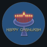 Happy Chanukah stickers<br><div class="desc">Commemorate Chanukah with this striking menorah graphic design set against a dark blue background to emphasise the lit candles. This product is customizable, allowing you to add wording, images and/or your logo to it. Feel free to also re-size, re-position or even replace the template image with one of your own....</div>