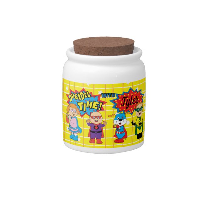 Happy Chanukah Super Heroes Candy Jar (Front)