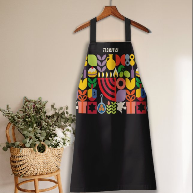 Happy Chanukkah Hebrew Personalized Menorah Apron (Creator Uploaded)