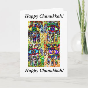Happy Chanukkah - Jewish Batik Hamsas Card