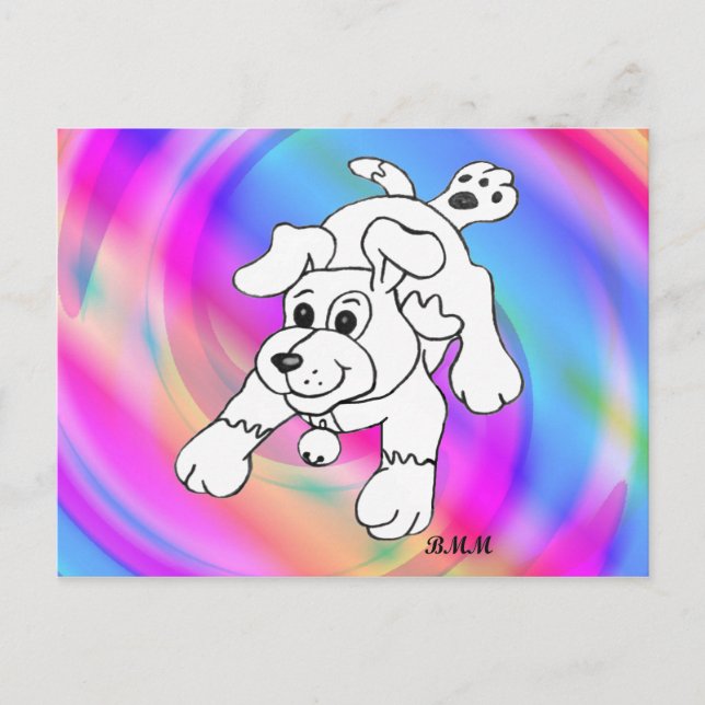 Happy Charcoal Pencil Dog Lineart Drawing Postcard (Front)