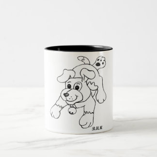 Happy Charcoal Pencil Dog Lineart Drawing Two-Tone Coffee Mug