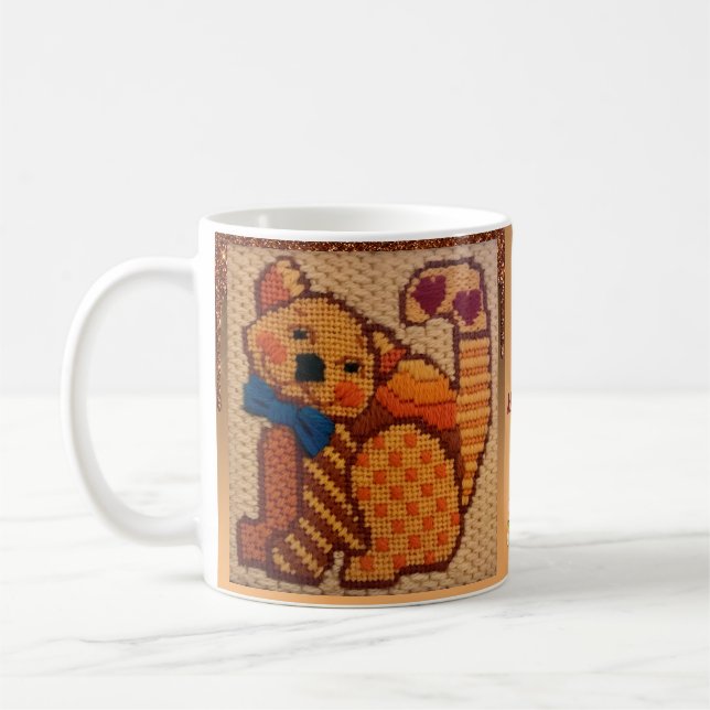 Happy Charming Textured Cat Coffee Mug (Left)