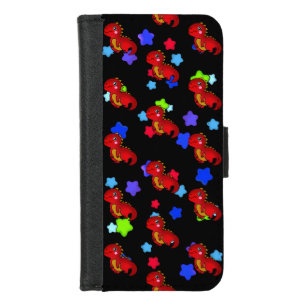 Happy Cheeky Red Dinosaur in Galaxy Stars iPhone 8/7 Wallet Case