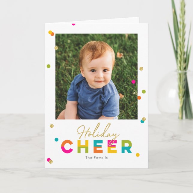 Happy Cheer Colorful Bright Holiday Photo Card (Front)