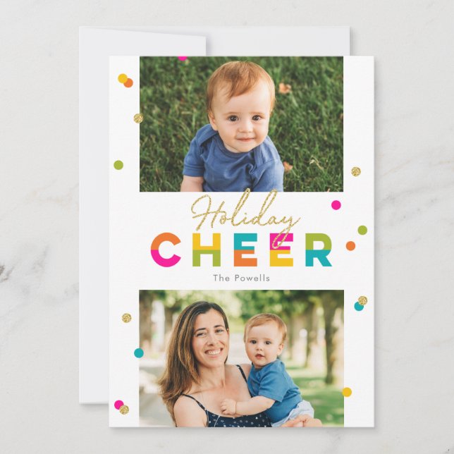 Happy Cheer Colorful Bright Holiday Photo Card (Front)