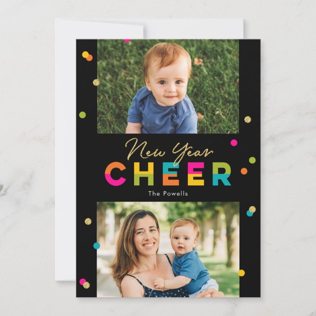 Happy Cheer Colorful Bright New Year Photo Card (Front)