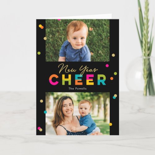 Happy Cheer Colorful Bright New Year Photo Card
