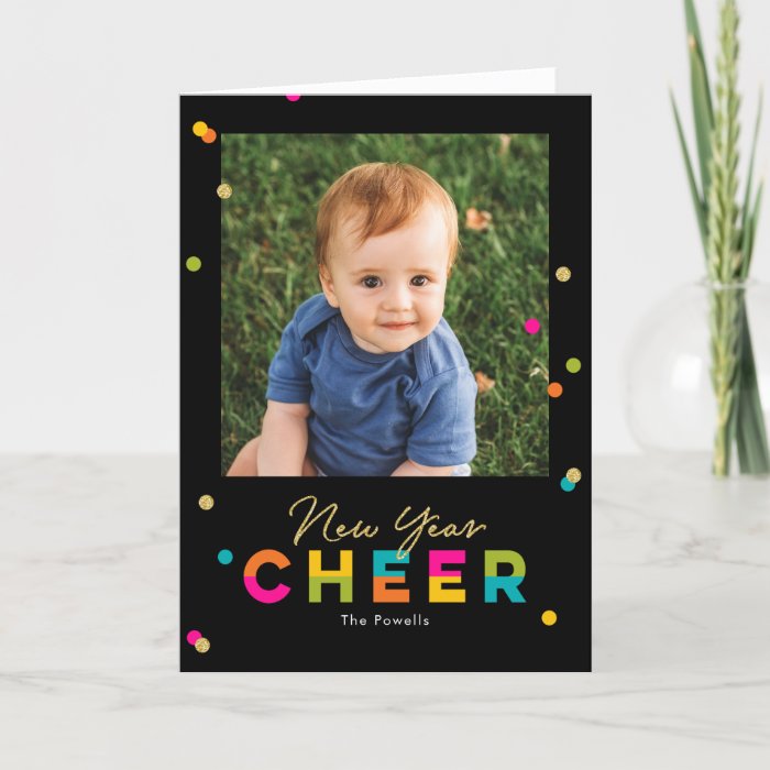 Happy Cheer Colorful Bright New Year Photo Card