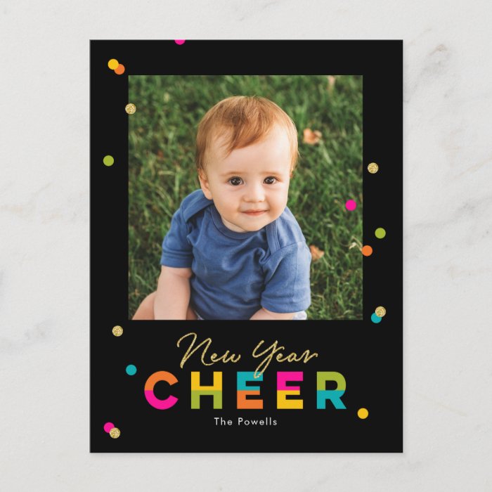 Happy Cheer Colorful Bright New Year Postcard