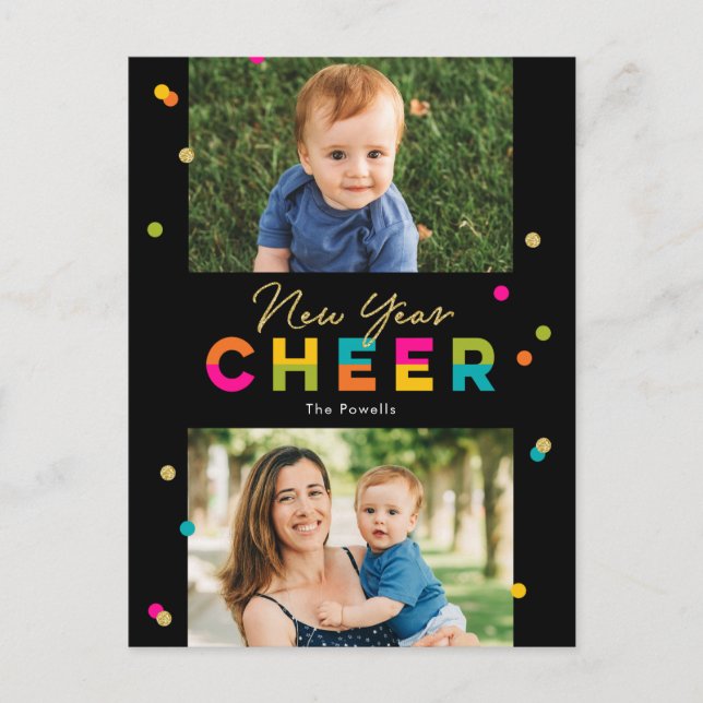 Happy Cheer Colorful Bright New Year Postcard (Front)