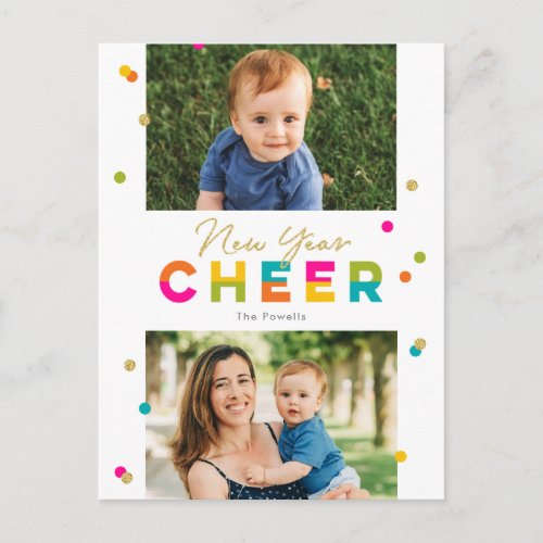 Happy Cheer Colorful Bright New Year Postcard