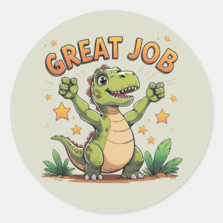 Happy Cheering Dinosaur Sticker | Great Job!