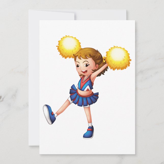 Happy Cheerleader Girl Gold Pom Poms Invitation (Front)