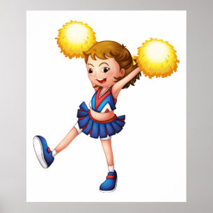 Happy Cheerleader Girl Gold Pom Poms Poster