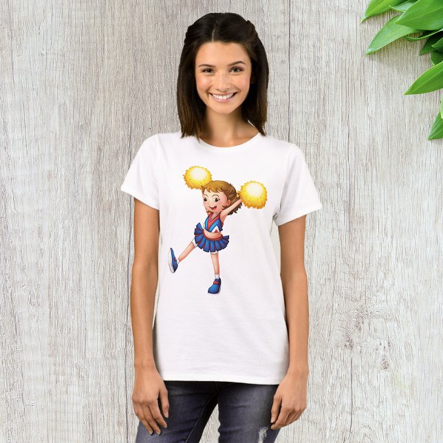 Happy Cheerleader Girl Gold Pom Poms T-Shirt (Creator Uploaded)