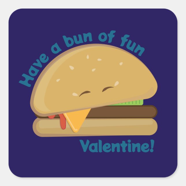 Happy Cheeseburger Valentine's Day Black Square Sticker (Front)