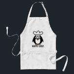 Happy chef penguin apron for men and women<br><div class="desc">Happy Chef penguin apron for men,  women and kids. Cute cartoon penguin with chef hat and personalizable text. BBQ / Kitchen aprons in beige yellow and white.</div>