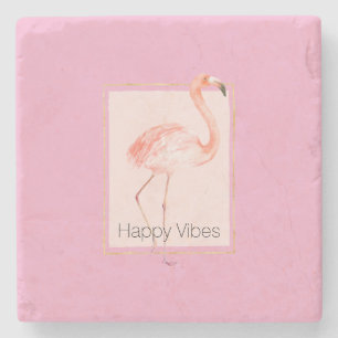 Happy Chic Pink Flamingo Stone Coaster