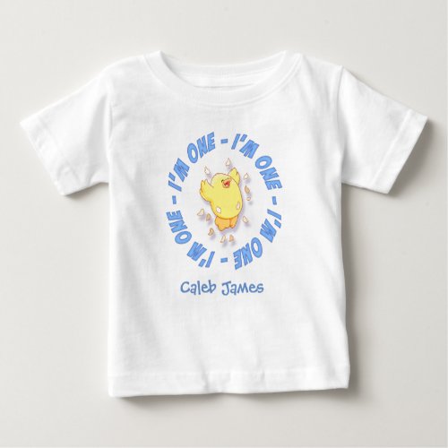 Happy Chick 1st Birthday Blue Baby T_Shirt