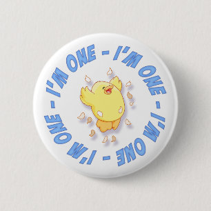 Happy Chick 1st Birthday Blue Button