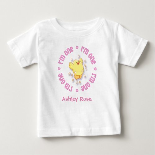 Happy Chick 1st Birthday Pink Baby T_Shirt