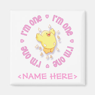 Happy Chick 1st Birthday Pink Magnet