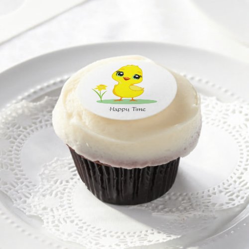 Happy Chick on White Birthday Party Edible Frosting Rounds