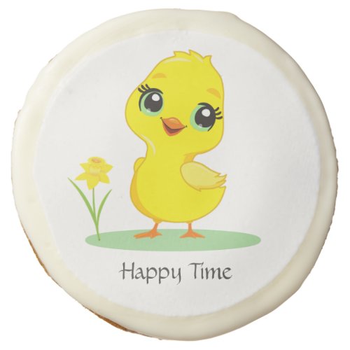 Happy Chick on White Birthday Party Sugar Cookie