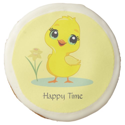 Happy Chick on Yellow Birthday Party Sugar Cookie