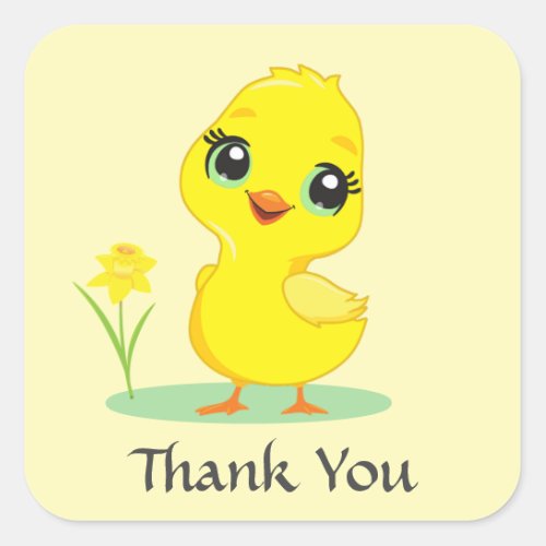 Happy Chick Thank You Square Sticker