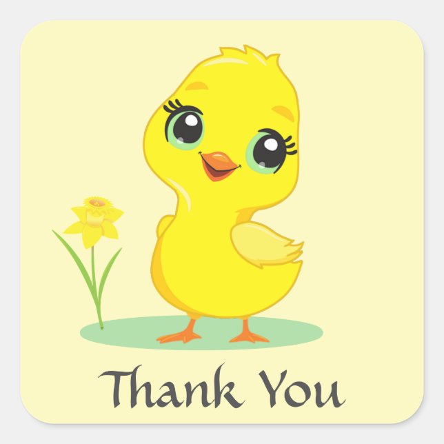 Happy Chick Thank You Square Sticker (Front)
