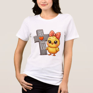 Happy Chick with Cross Art Tri-Blend Shirt