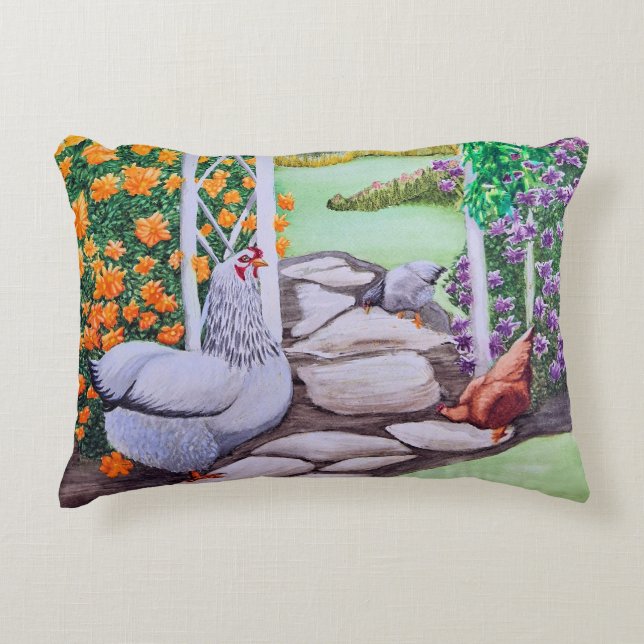 Happy Chicken Garden  Accent Pillow (Front)