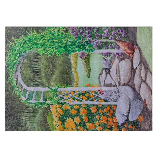 Happy Chicken Garden Cutting Board (Front)