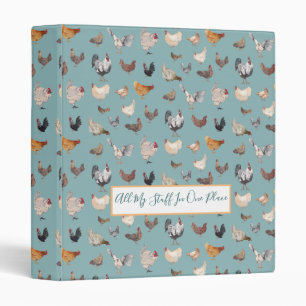 Happy Chicken pattern blue grey 3 Ring Binder