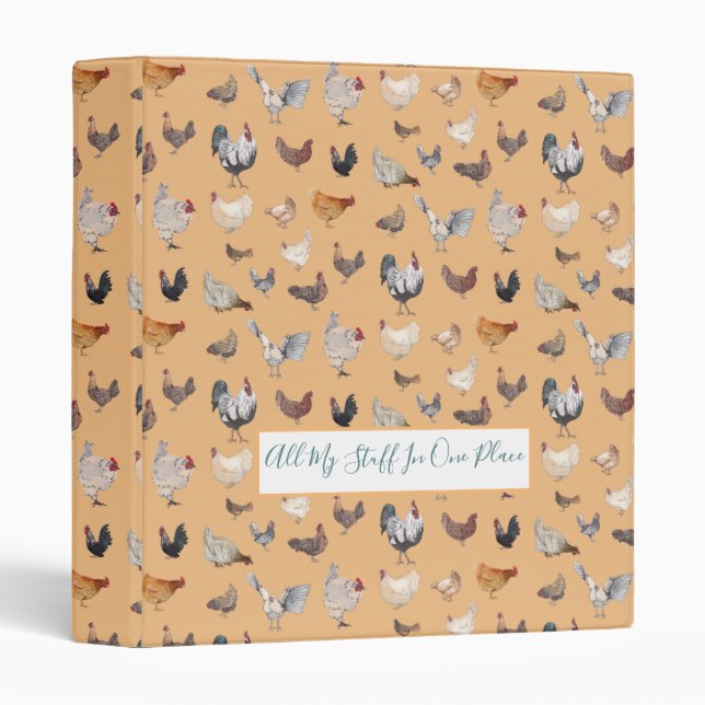 Happy Chicken pattern pretty peach 3 Ring Binder (Front/Spine)