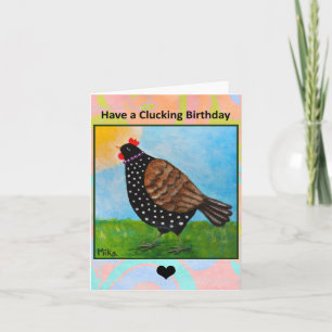 Happy Chicken Sun Bathing Cute Farm Art Birthday Card