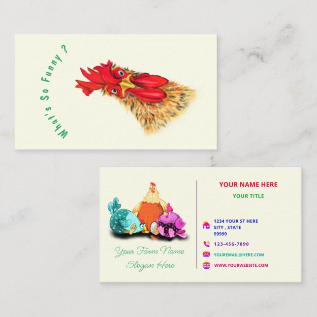 Happy Chickens Farm Funny Farmer Business Card (Front/Back)