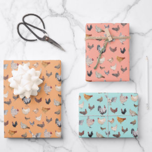 Chicken Happy pattern on modern neutral Wrapping Paper by NormaJeane Studio