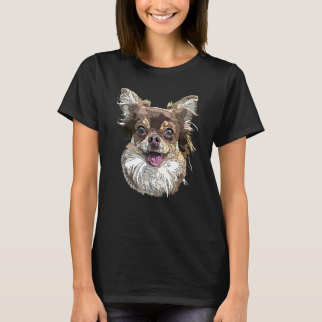 Happy Chihuahua Long Haired Chiwawa Long Hair Mom  T-Shirt (Front)