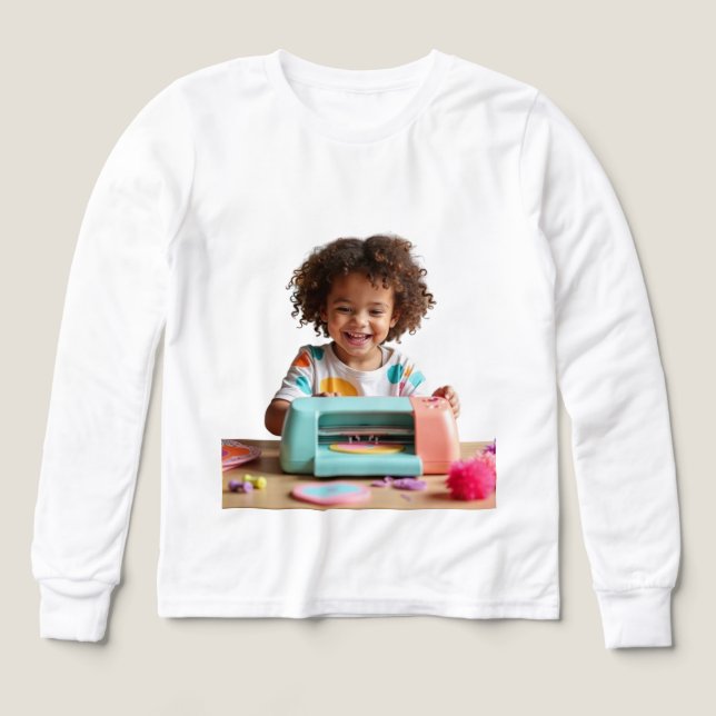 Happy Child Playing with Craft Machine – Creative  Tri-Blend Shirts (Design Front)