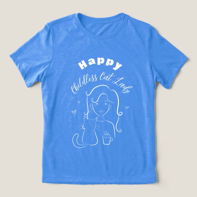 Happy Childless Cat Lady Line Art T-shirt Tri-Blend Shirt (Design Front)