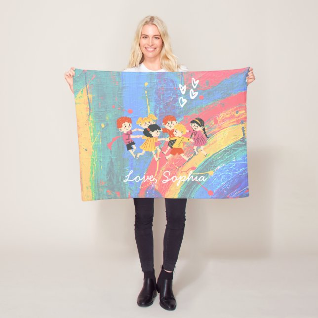 Happy Children and Rainbow Fleece Blanket (In Situ)