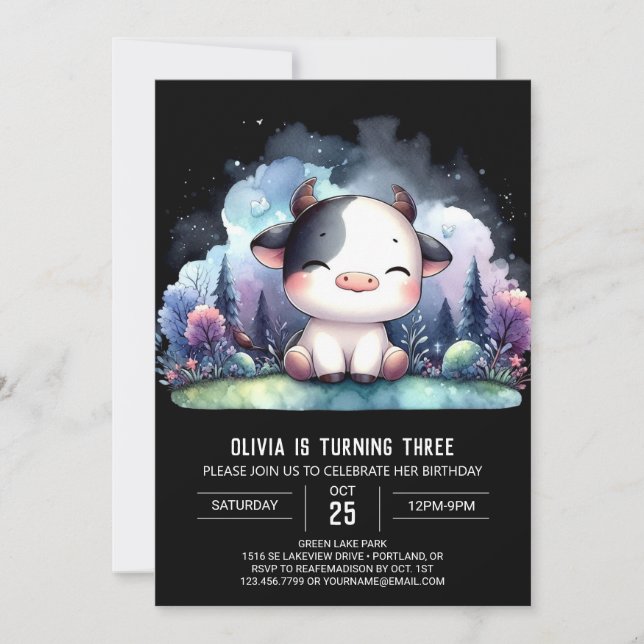 Happy Children Cow Birthday Invitation (Front)