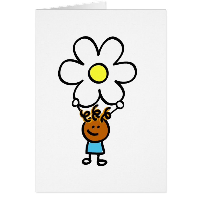 happy children holding flower cartoon illustration greeting card